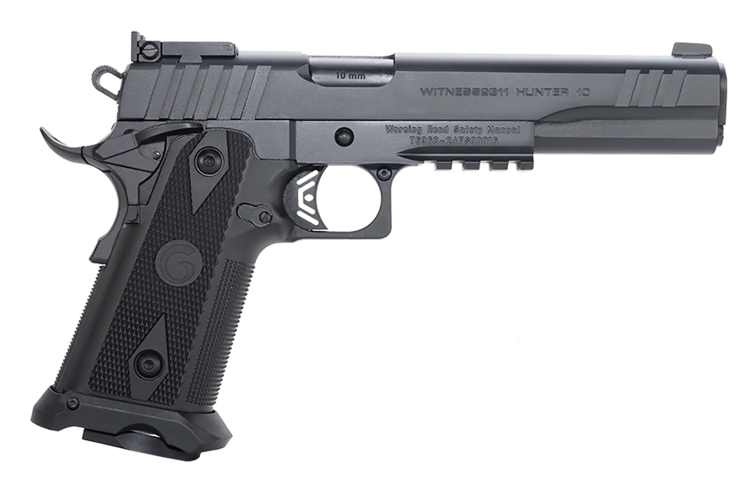 Girsan 395070 Witness2311 10mm Auto 15+1 6″ Black Steel Barrel, Black Serrated Steel Slide, Black Polymer Frame w/Beavertail & Picatinny Rail, Black Checkered Polymer Grip, Ambidextrous