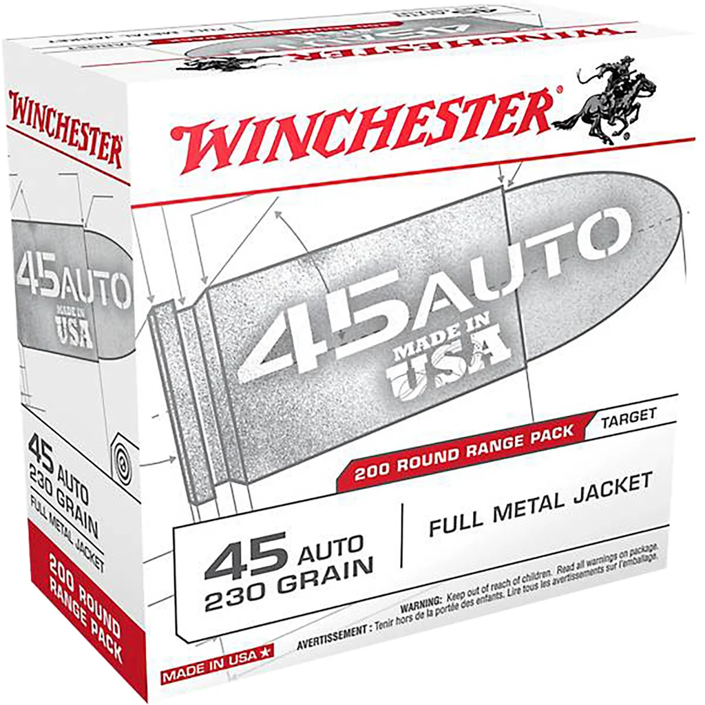 Winchester .45 ACP 230gr FMJ Brass – 200rd